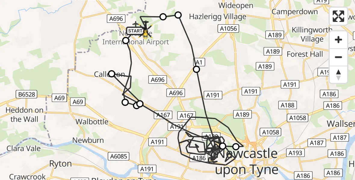 Routekaart van de vlucht: Police Helicopter to Newcastle International Airport