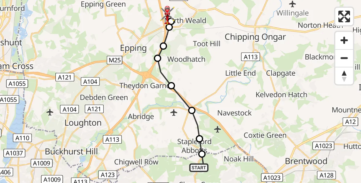 Routekaart van de vlucht: Air Ambulance Helicopter to North Weald Airfield