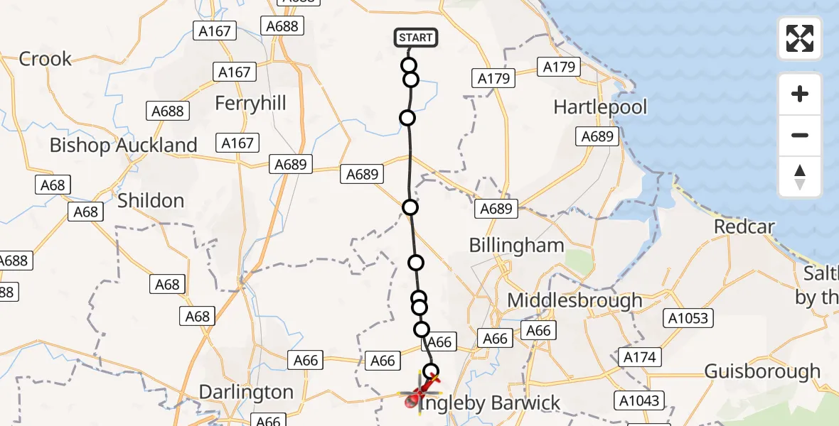 Routekaart van de vlucht: Air Ambulance Helicopter to Egglescliffe