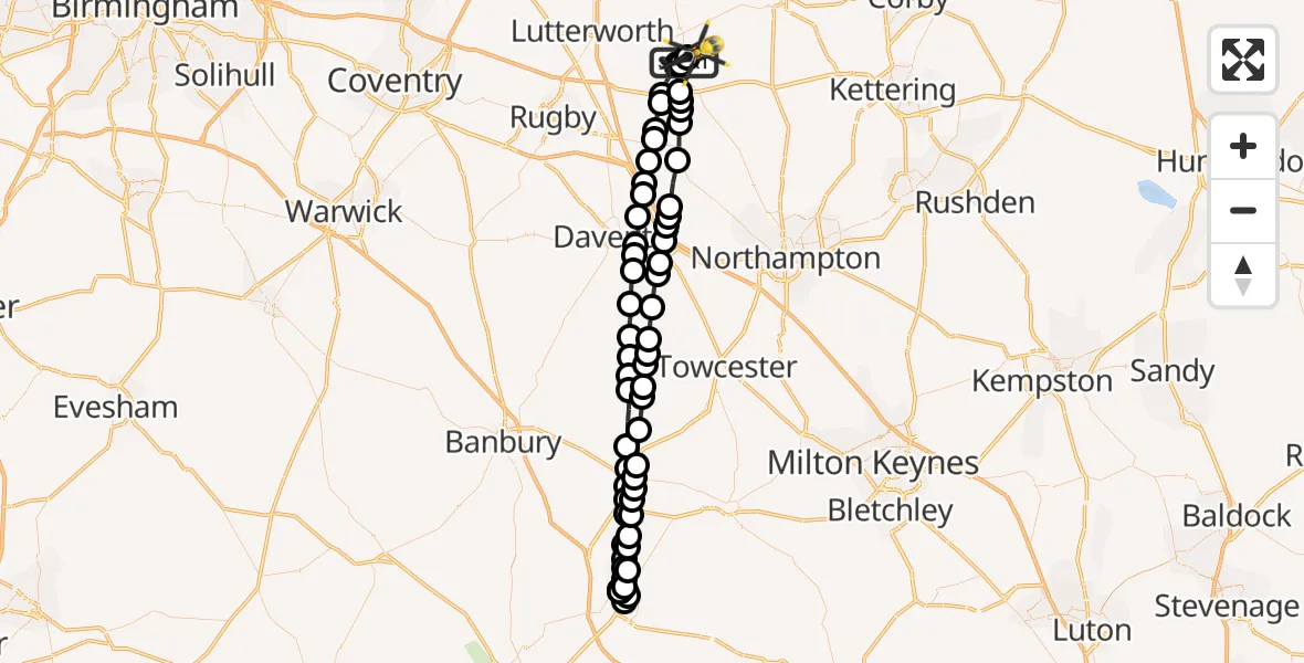 Flight path map showing Police Helicopter route from Husbands Bosworth to Harborough