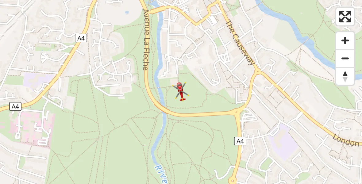 Flight path map showing Air Ambulance Helicopter route from Chippenham to Chippenham