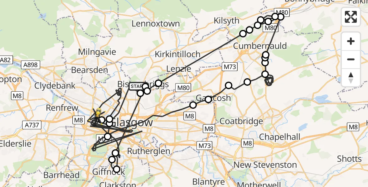 Flight route Police Helicopter Glasgow - Glasgow, 20 March 2026, 20:18