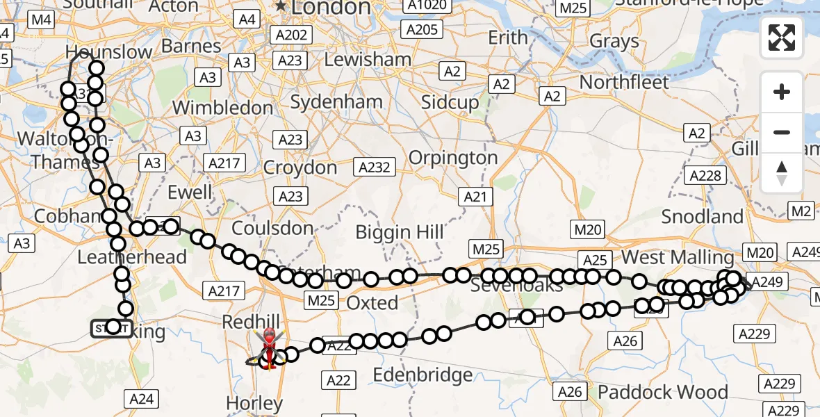 Routekaart van de vlucht: Air Ambulance Helicopter to Redhill Aerodrome