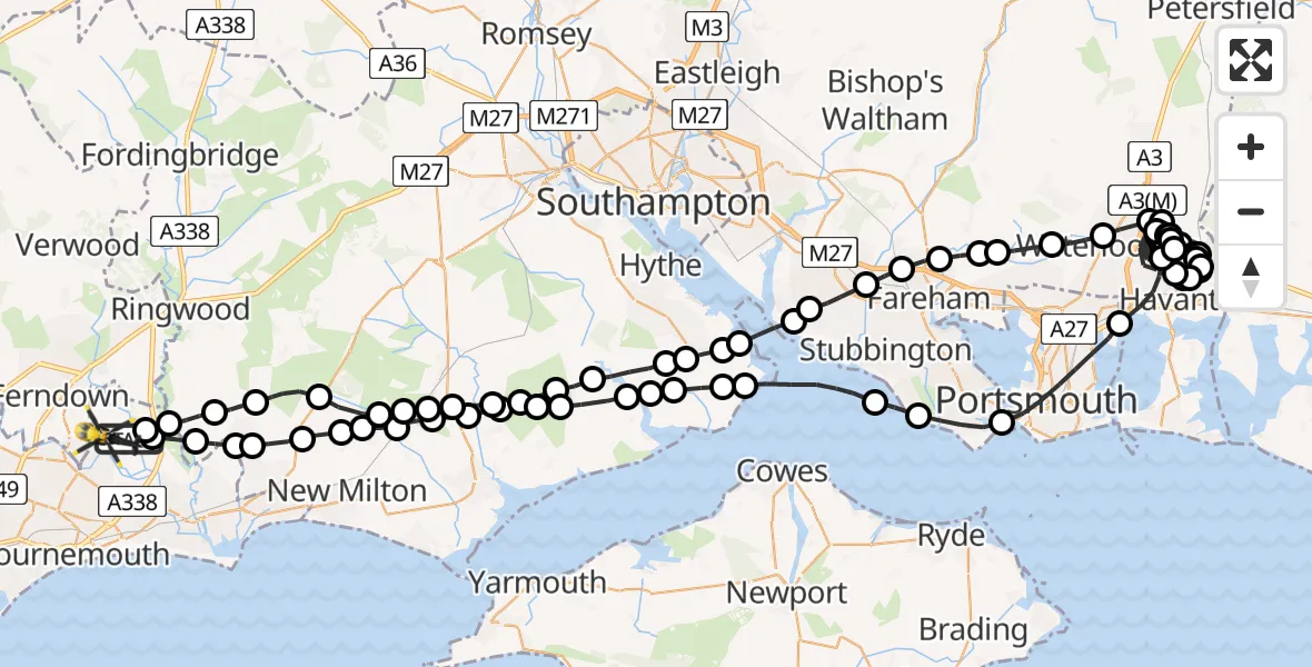Flight path map showing Police Helicopter route from Bournemouth Airport to Bournemouth Airport
