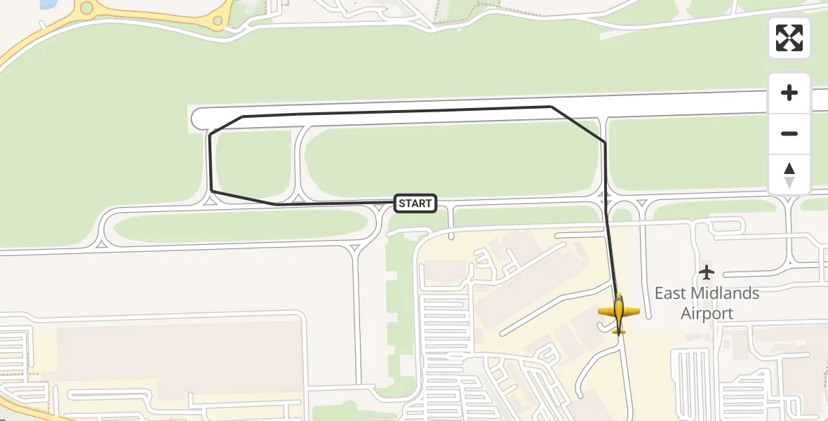 Flight path map showing Police Aircraft route from East Midlands Airport to East Midlands Airport