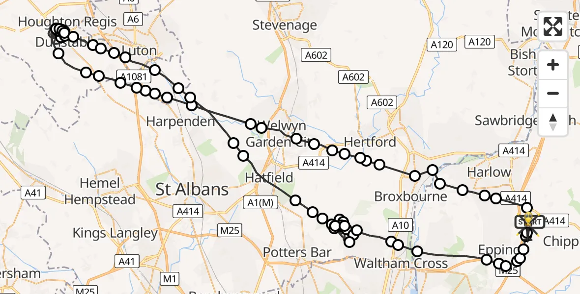 Flight path map showing Police Helicopter route from North Weald Airfield to North Weald Airfield