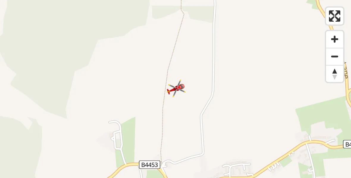Flight path map showing Air Ambulance Helicopter route from Weston under Wetherley to Weston under Wetherley
