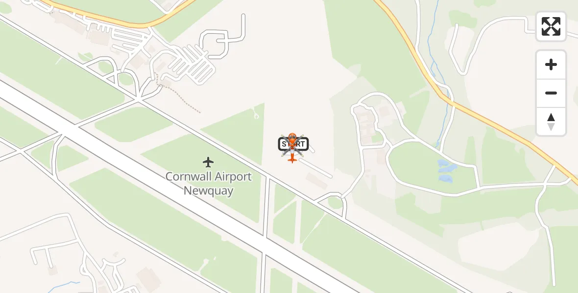 Flight path map showing Coastguard Helicopter route from Cornwall Airport Newquay to Cornwall Airport Newquay