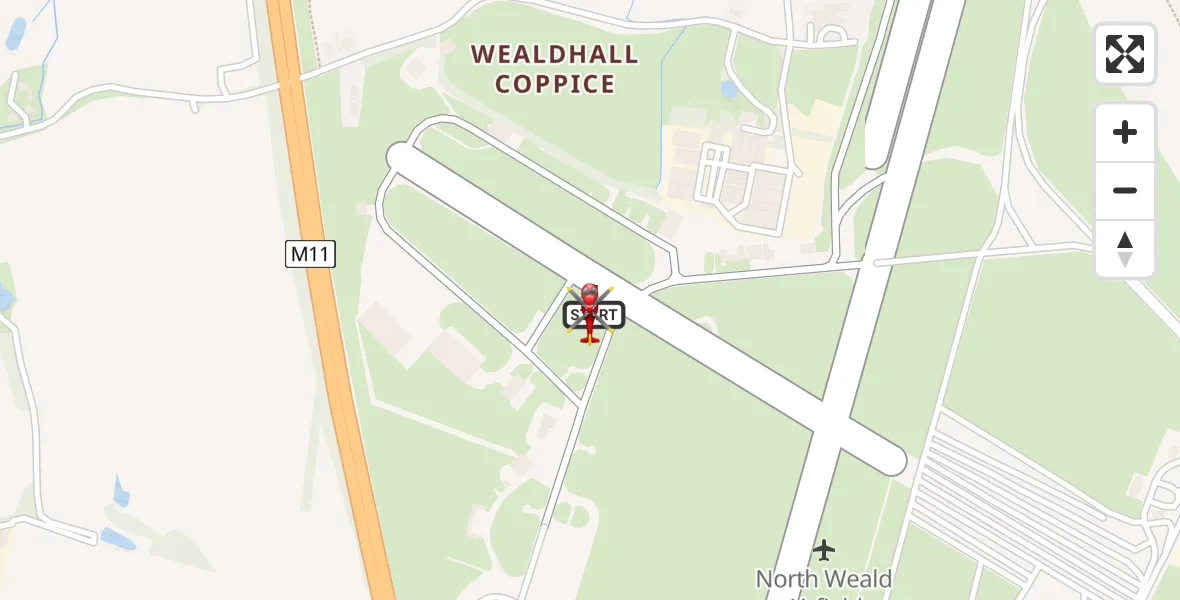 Flight path map showing Air Ambulance Helicopter route from North Weald Airfield to North Weald Airfield