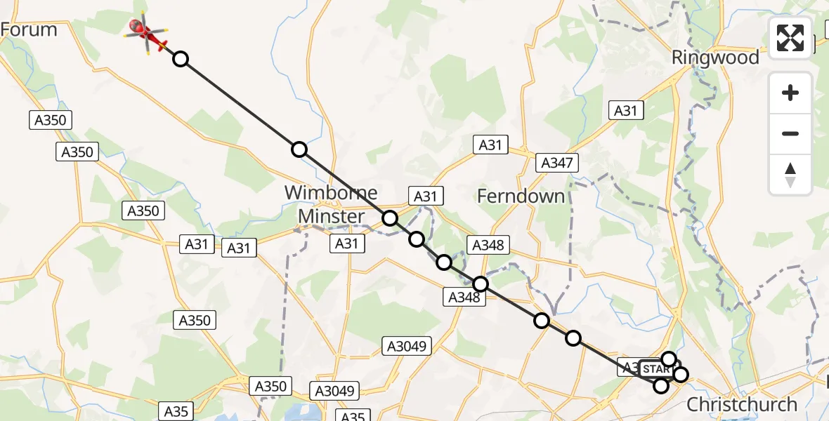 Routekaart van de vlucht: Air Ambulance Helicopter to Tarrant Rushton