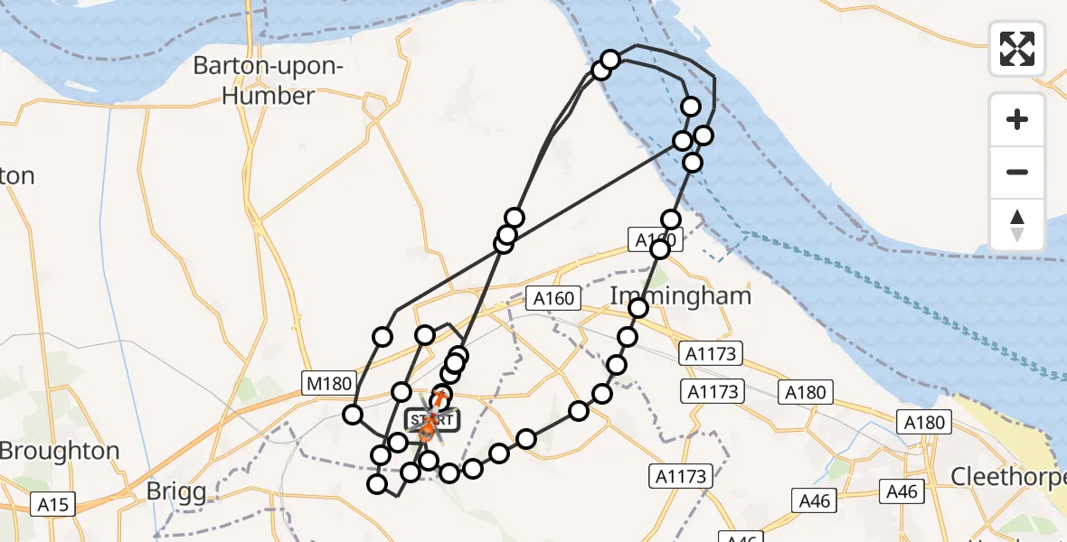 Flight path map showing Coastguard Helicopter route from Humberside Airport to Humberside Airport