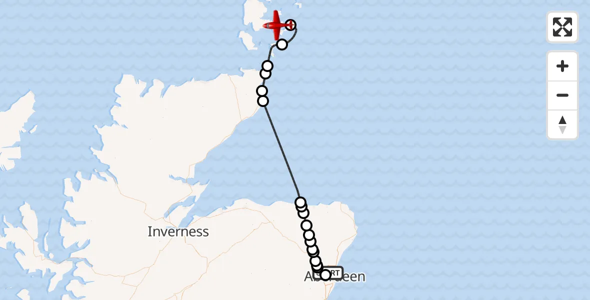 Flight path map showing Air Ambulance Aircraft route from Aberdeen City to Tankerness