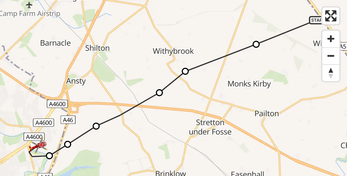 Routekaart van de vlucht: Air Ambulance Helicopter to Coventry, Fitzroy Close