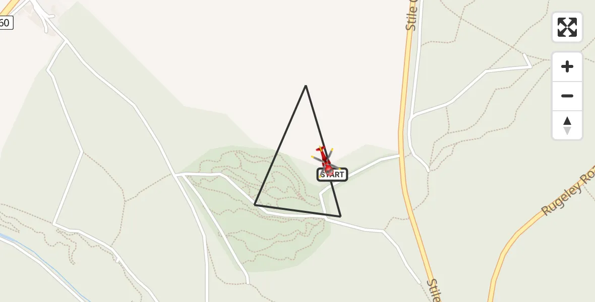 Flight path map showing Air Ambulance Helicopter route from Cannock Chase to Cannock Chase