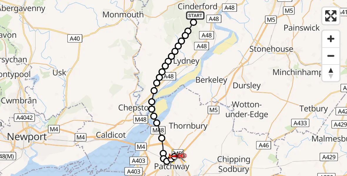 Routekaart van de vlucht: Air Ambulance Helicopter to Almondsbury Helicopter Base