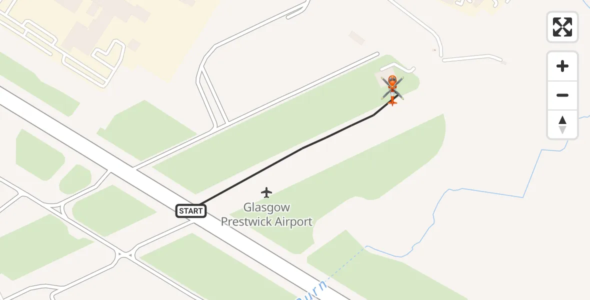 Flight path map showing Coastguard Helicopter route from Glasgow Prestwick Airport to Glasgow Prestwick Airport