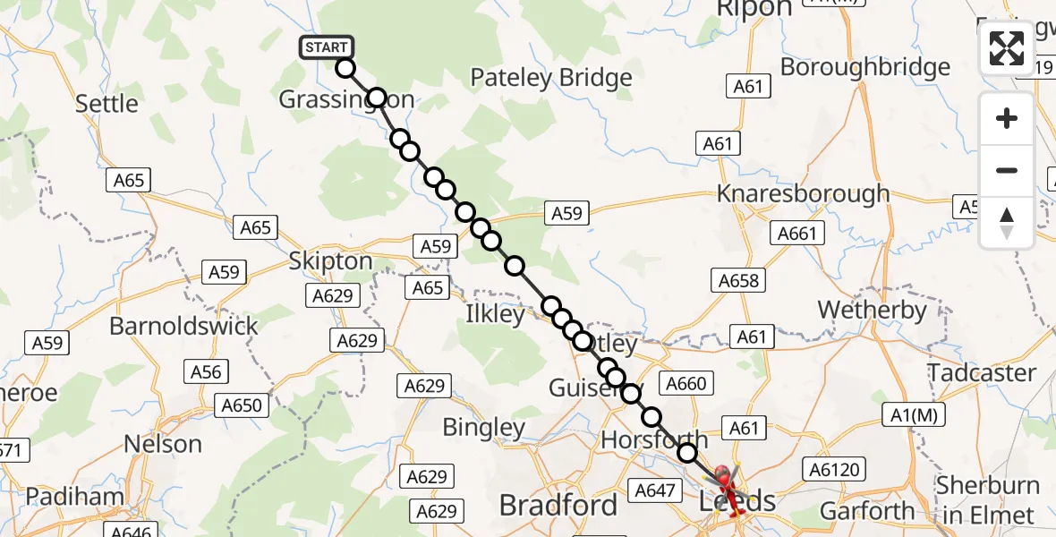 Routekaart van de vlucht: Air Ambulance Helicopter to Leeds, Willow Terrace Road