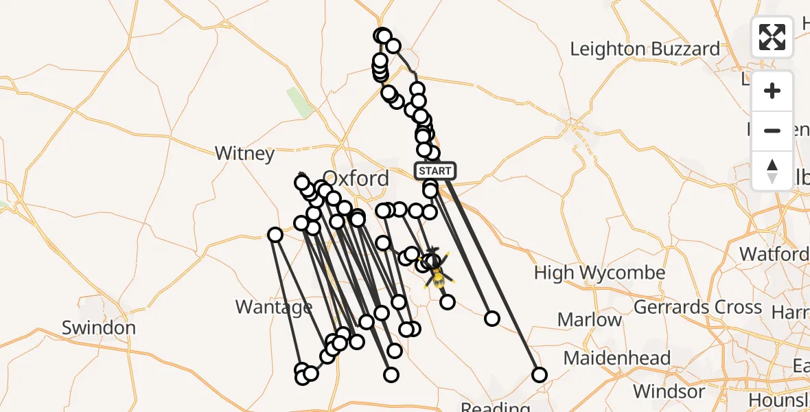 Flight path map showing Police Helicopter route from Waterstock to Berrick Salome