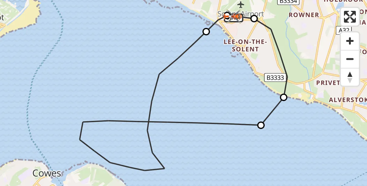 Flight path map showing Coastguard Helicopter route from Solent Airport to Solent Airport