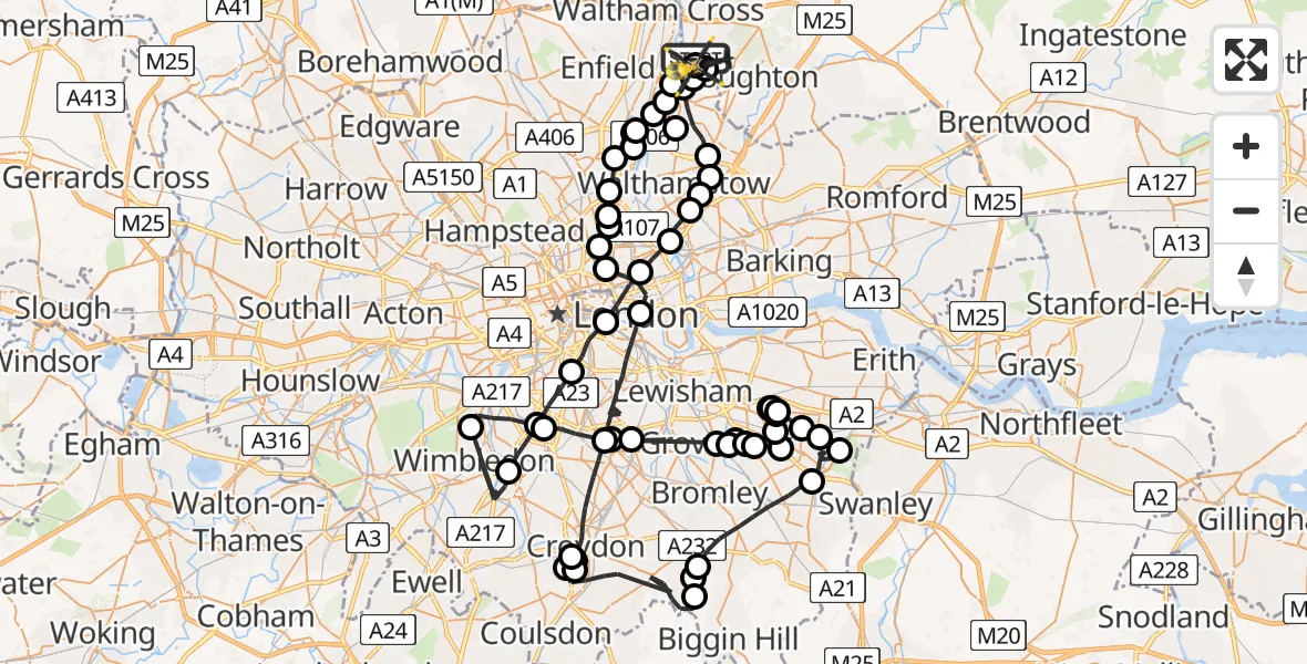 Flight path map showing Police Helicopter route from Sewardstonebury to Sewardstonebury