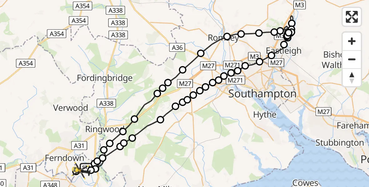 Flight path map showing Police Helicopter route from Bournemouth Airport to Bournemouth Airport