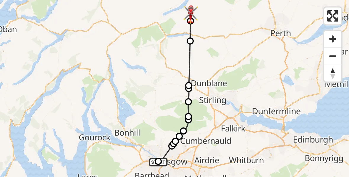 Routekaart van de vlucht: Air Ambulance Helicopter to Loch Lednock, Langlands Avenue