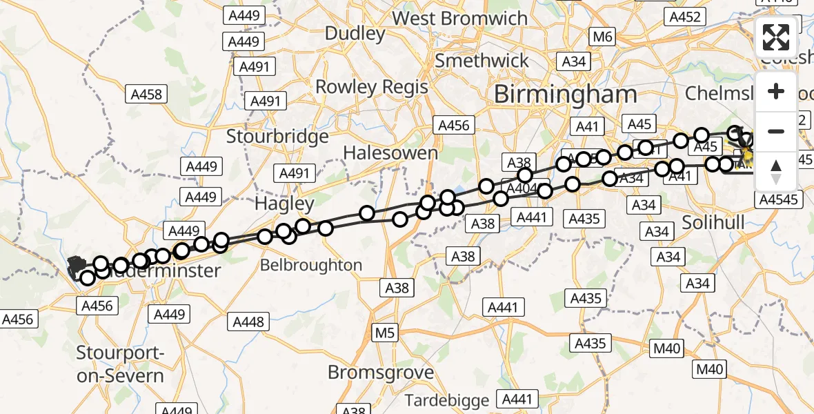 Flight route Police Helicopter Birmingham Airport - Birmingham Airport, 21 March 2026, 17:49