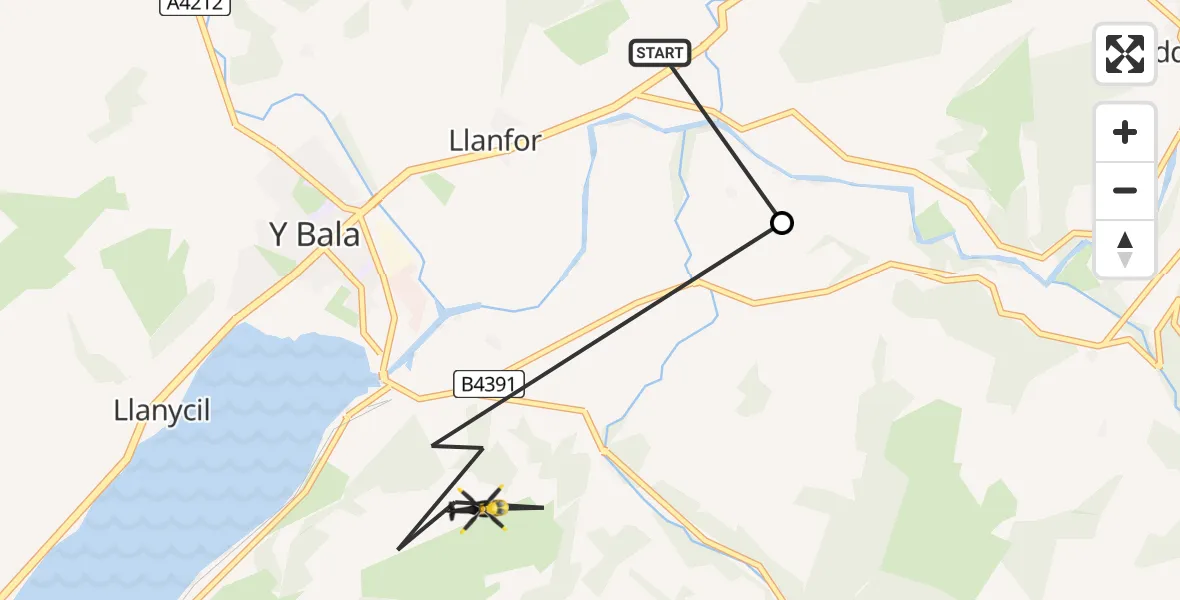 Routekaart van de vlucht: Police Helicopter to Llangywer