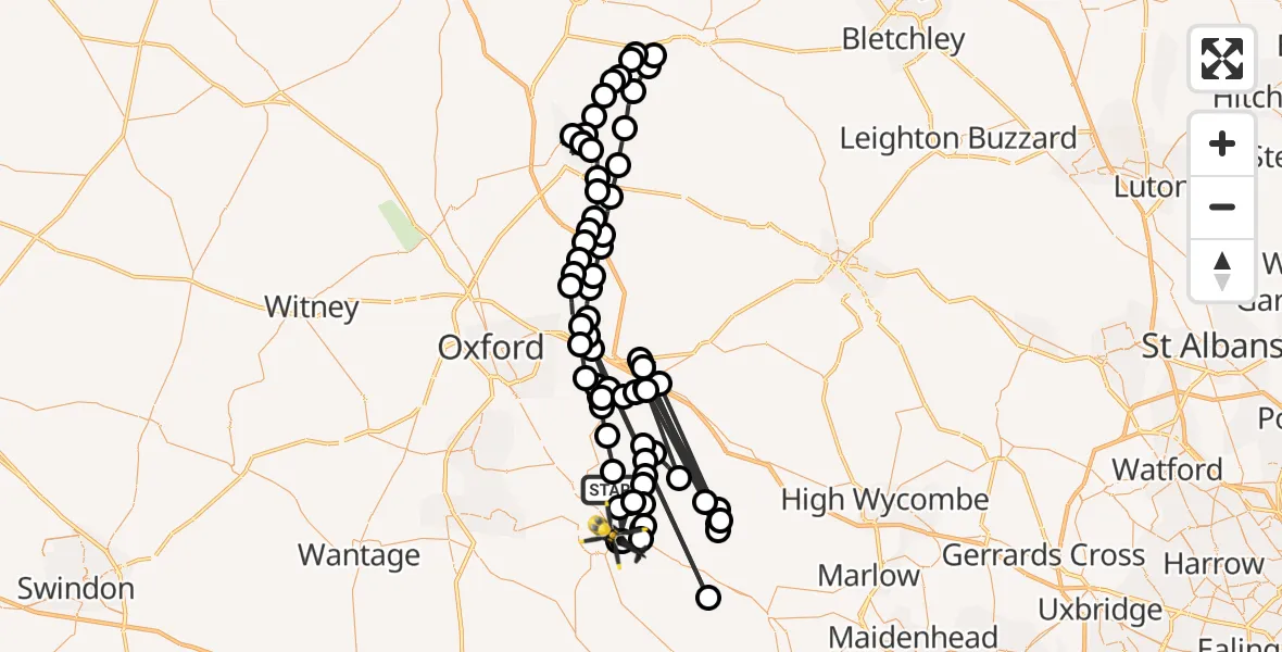 Flight path map showing Police Helicopter route from Berrick Salome to Crowmarsh Gifford