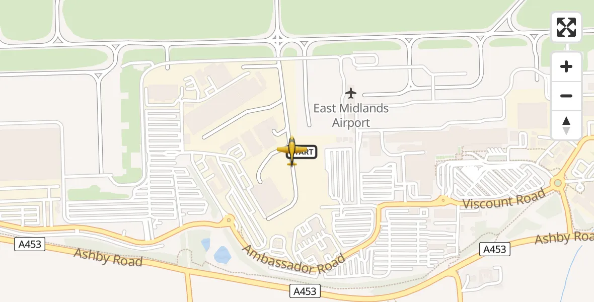 Flight path map showing Police Aircraft route from East Midlands Airport to East Midlands Airport