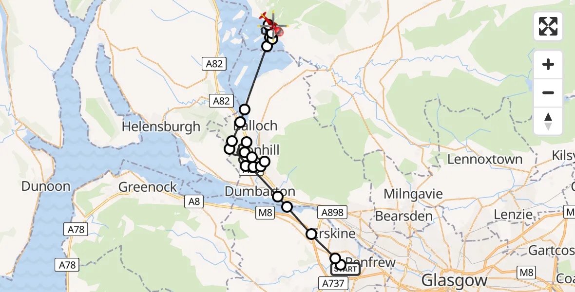Routekaart van de vlucht: Air Ambulance Helicopter to Balmaha, Rowardennan Road