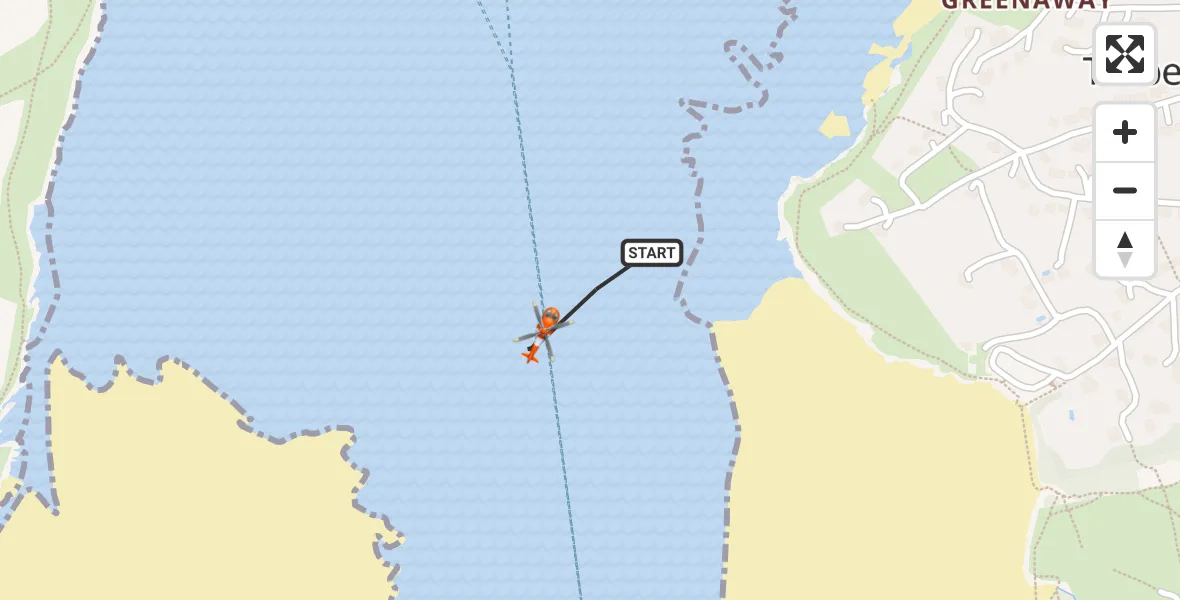 Flight path map showing Coastguard Helicopter route from Trebetherick to Trebetherick