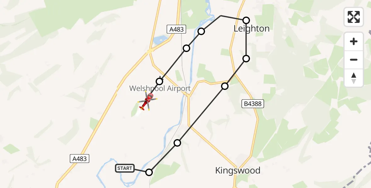 Routekaart van de vlucht: Air Ambulance Helicopter to Welshpool Airport