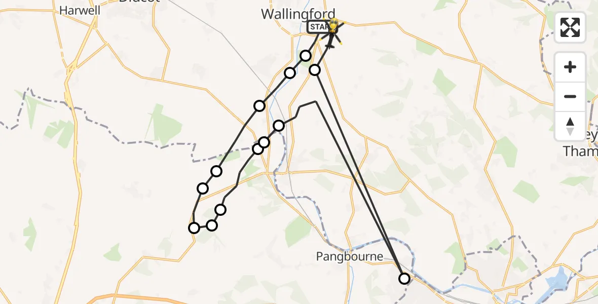Flight path map showing Police Helicopter route from Crowmarsh Gifford to Crowmarsh Gifford
