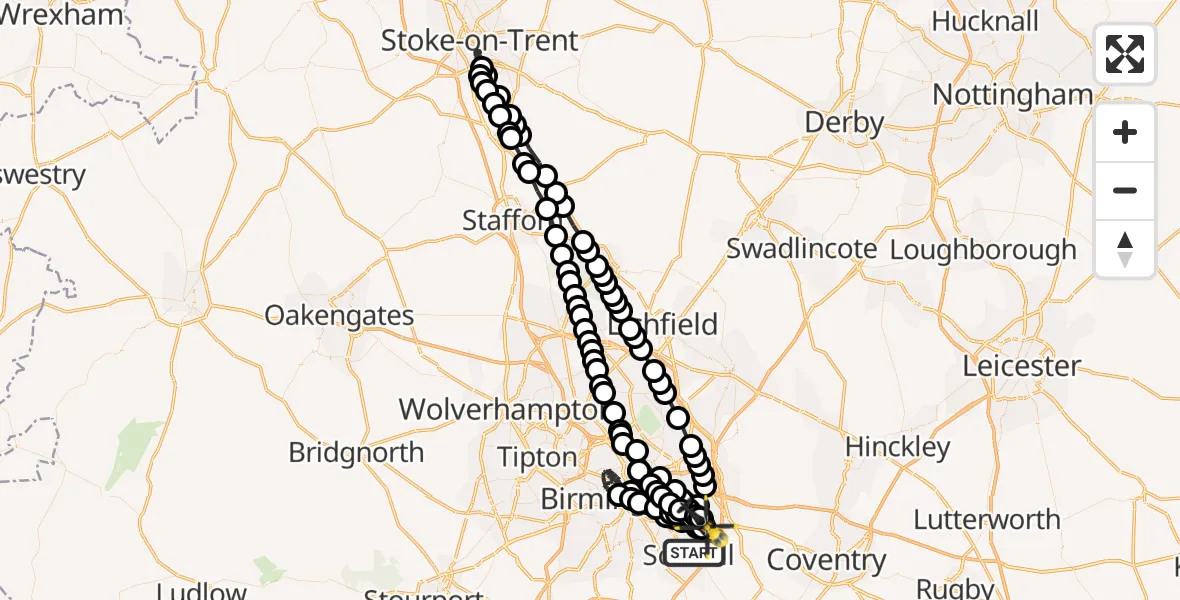 Flight path map showing Police Helicopter route from Elmdon Heath to Birmingham Airport