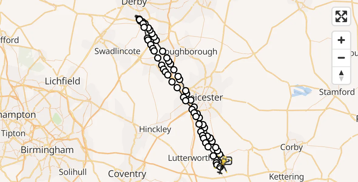Flight path map showing Police Helicopter route from Marston Trussell to Harborough