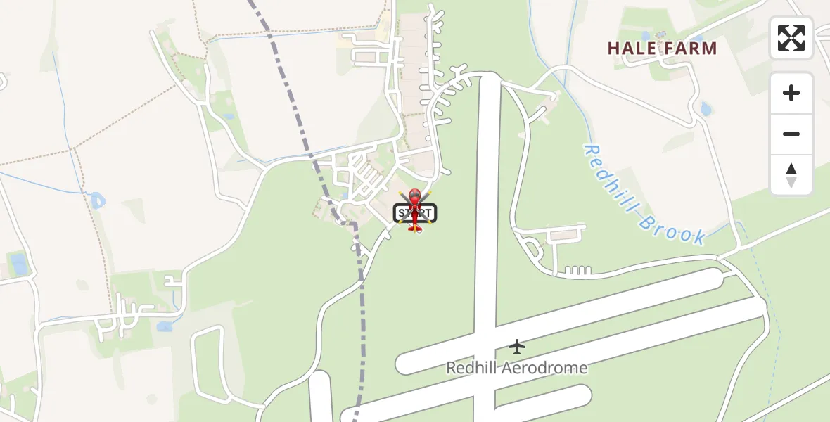 Flight path map showing Air Ambulance Helicopter route from Redhill Aerodrome to Redhill Aerodrome