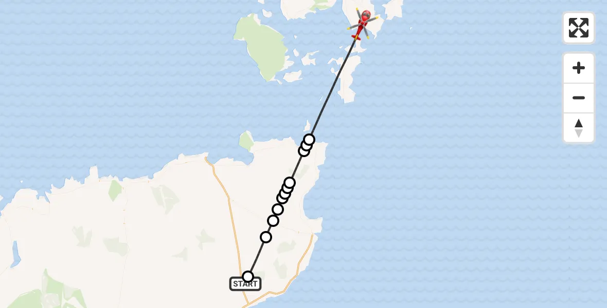 Flight path map showing Air Ambulance Helicopter route from Badereskie to St Mary's