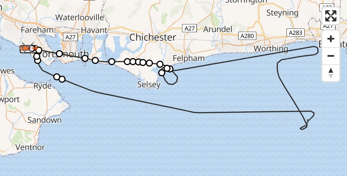 Routekaart van de vlucht: Coastguard Helicopter to Solent Airport