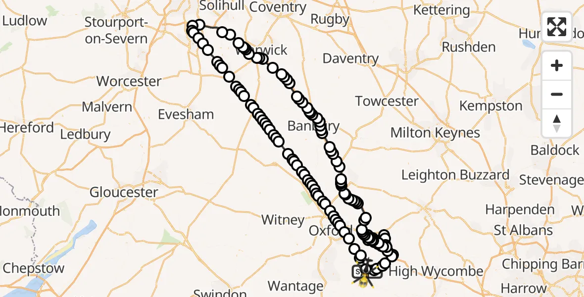 Flight path map showing Police Helicopter route from Ewelme to Benson