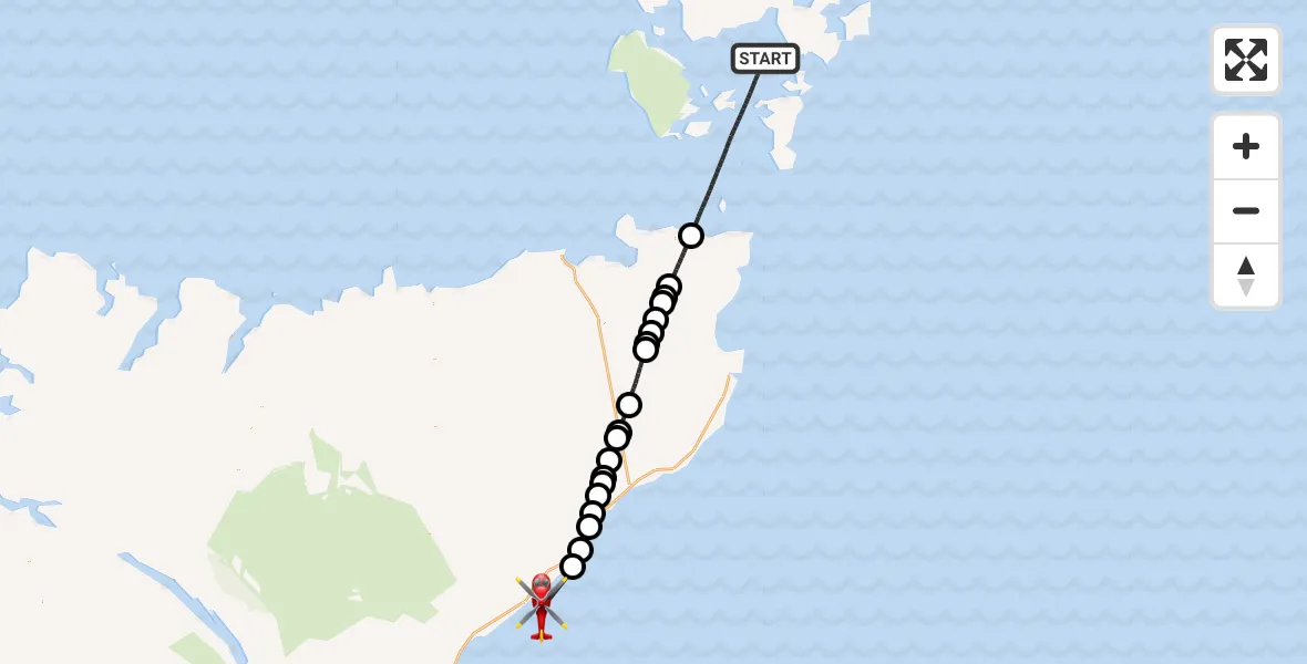 Flight path map showing Air Ambulance Helicopter route from North Atlantic Ocean to North Sea