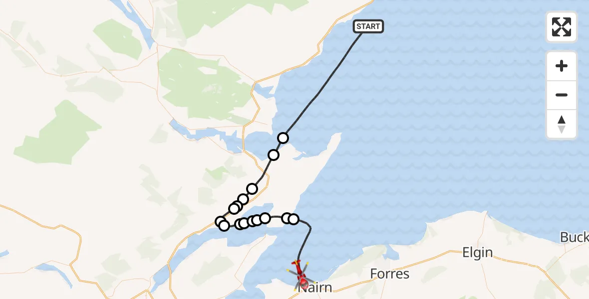 Routekaart van de vlucht: Air Ambulance Helicopter to North Sea