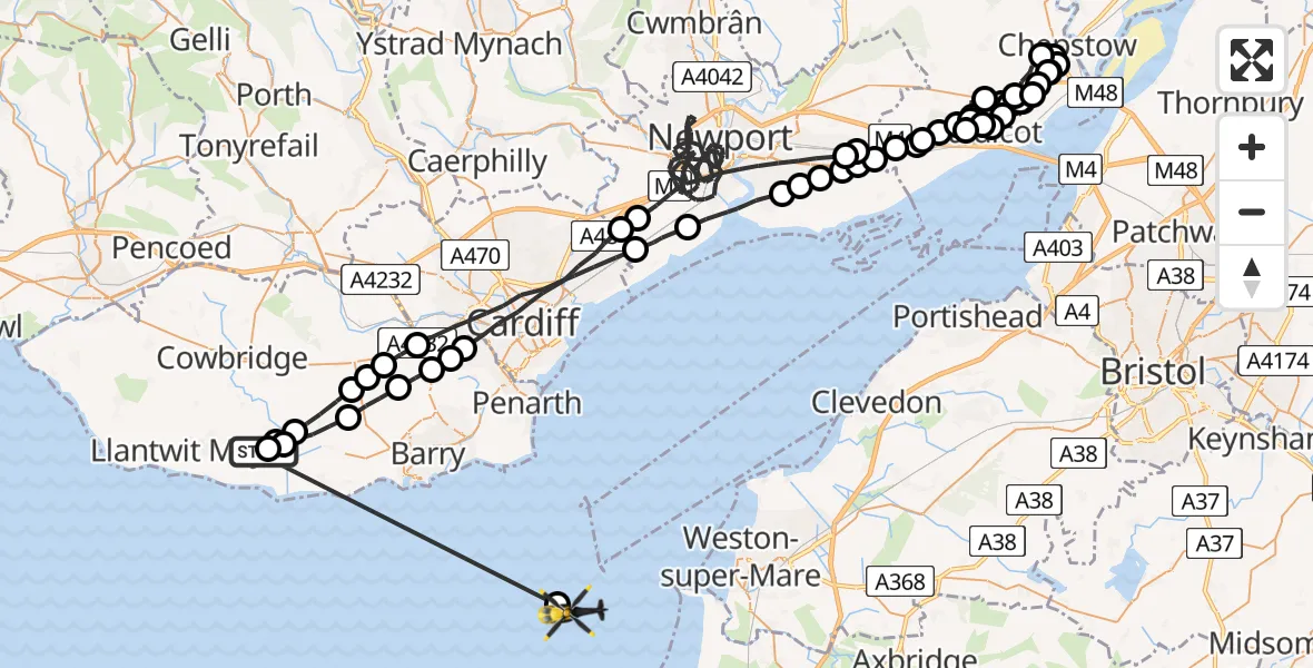 Routekaart van de vlucht: Police Helicopter to Bristol Channel