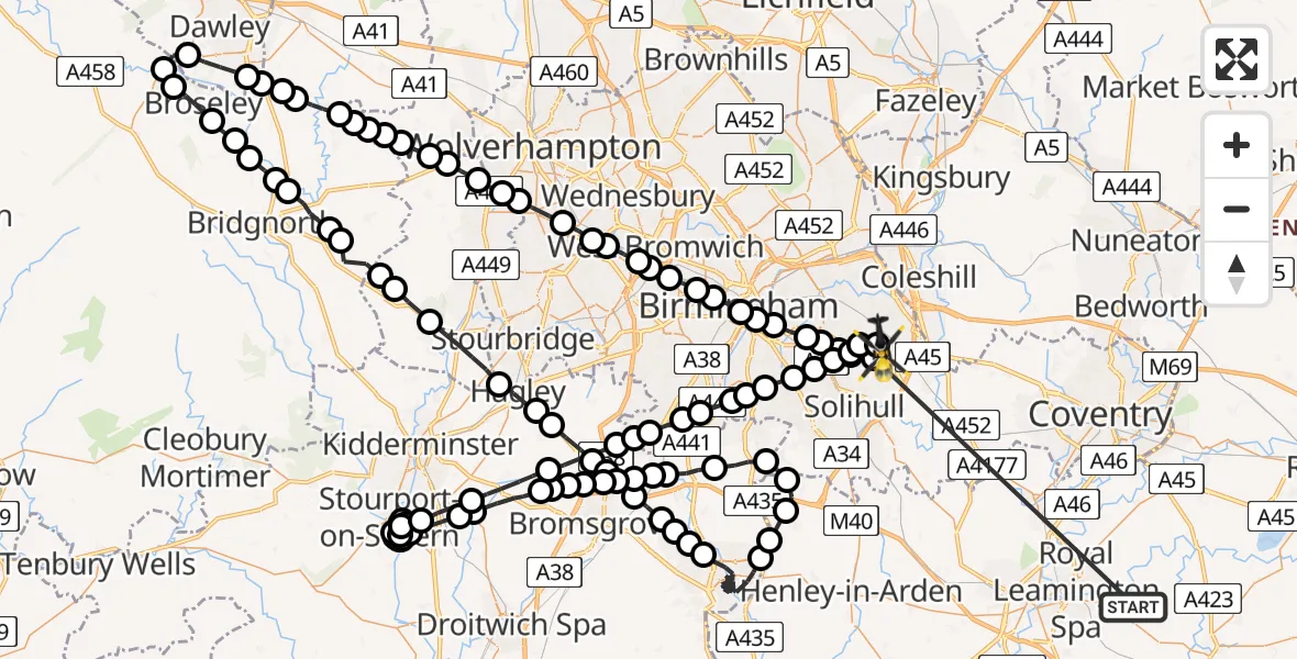 Routekaart van de vlucht: Police Helicopter to Birmingham Airport
