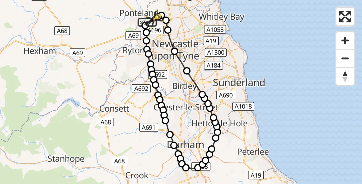 Flight path map showing Police Helicopter route from Newcastle International Airport to Newcastle International Airport