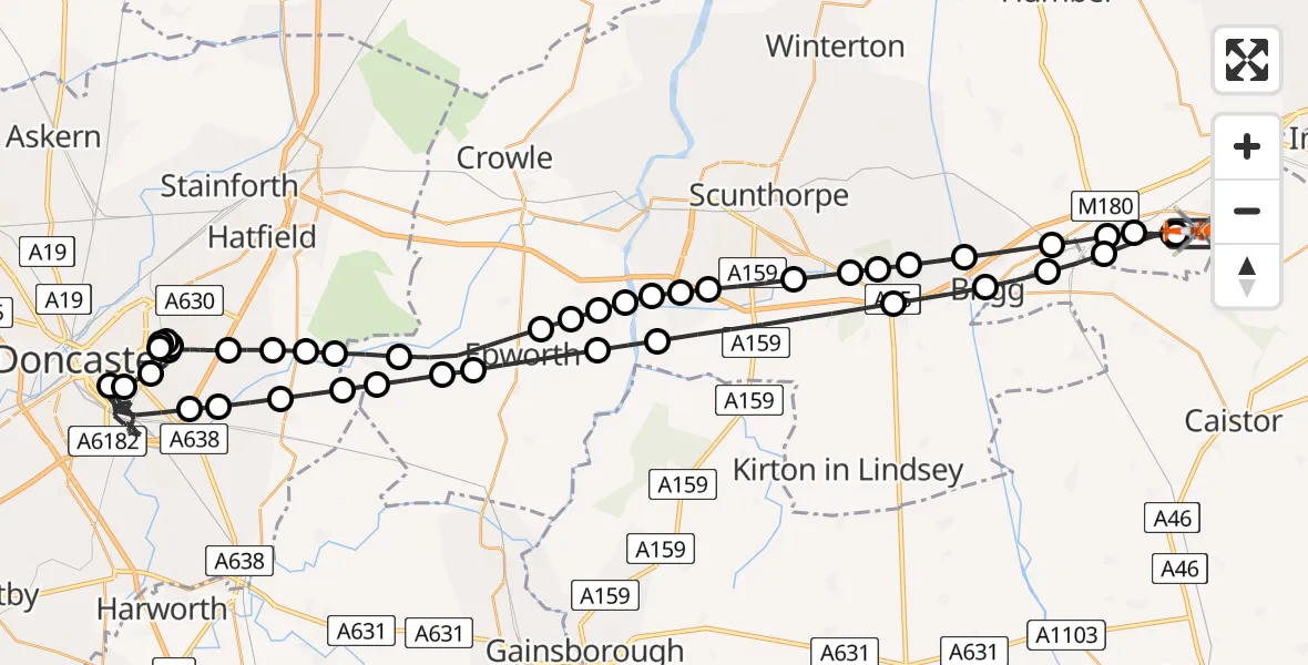 Flight path map showing Coastguard Helicopter route from Humberside Airport to Humberside Airport
