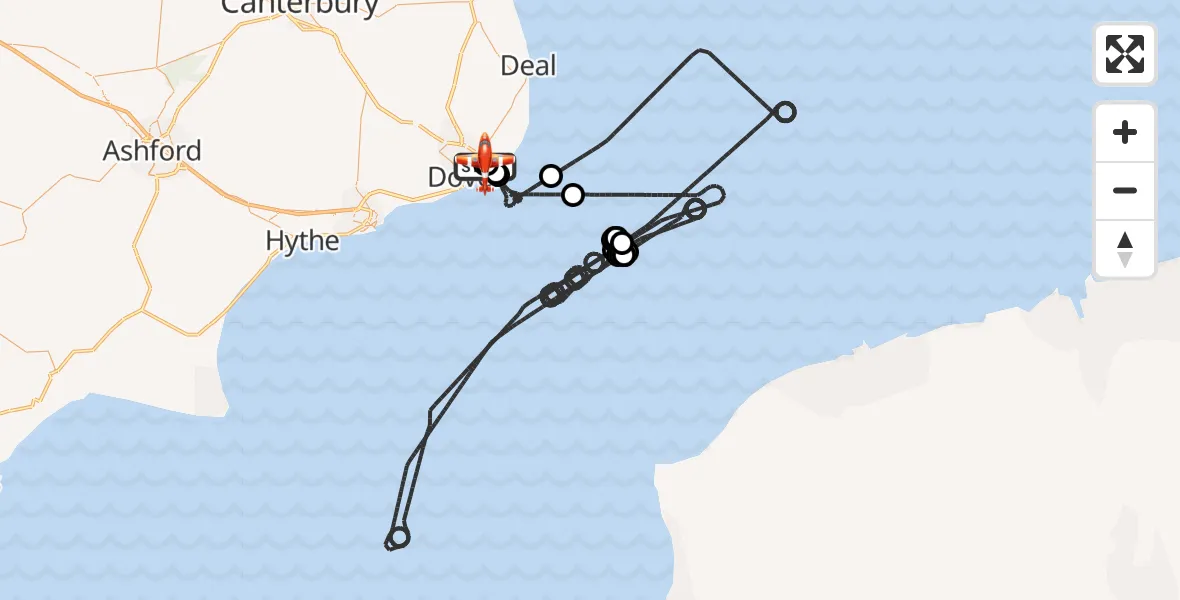 Flight path map showing Coastguard Drone route from Langdon Battery Heliport to Swingate Airfield