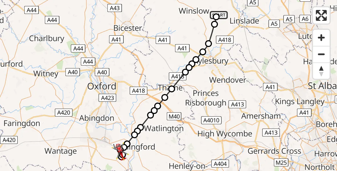 Routekaart van de vlucht: Air Ambulance Helicopter to South Moreton, Hithercroft Road