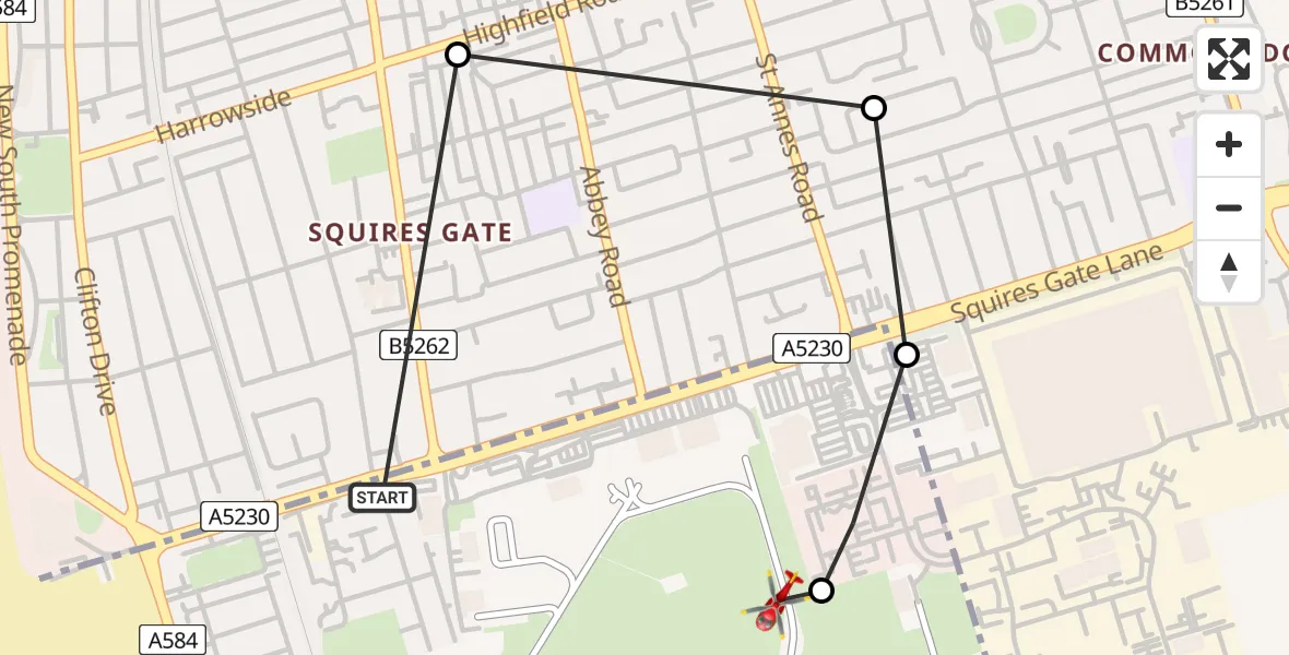 Routekaart van de vlucht: Air Ambulance Helicopter to Blackpool Airport