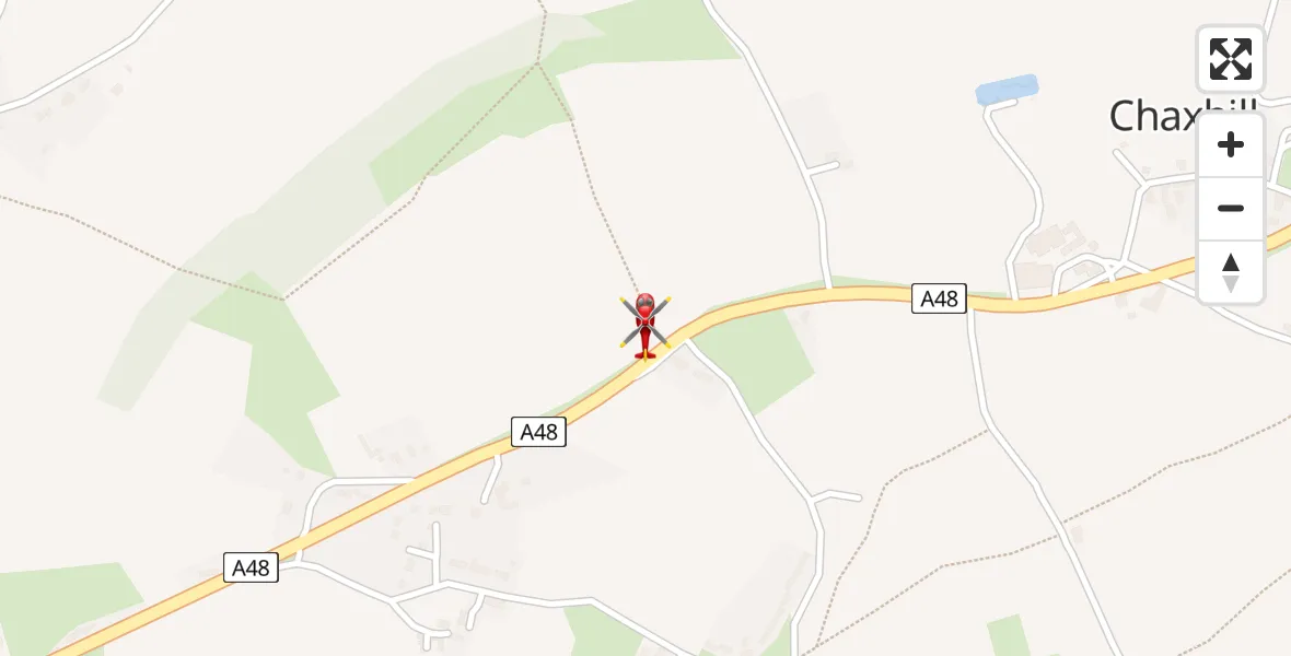 Flight path map showing Air Ambulance Helicopter route from Chaxhill to Chaxhill
